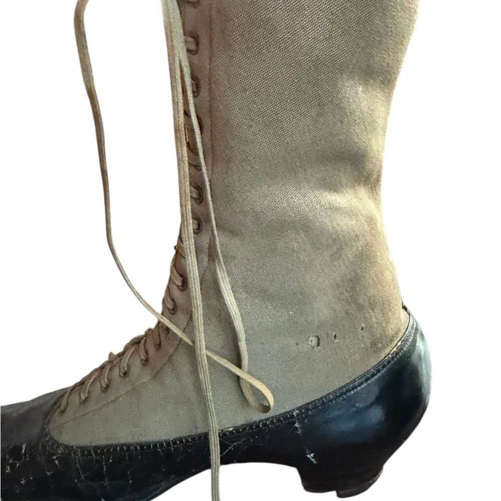 Late Victorian/Edwardian 1890-1910s High-Top Lace-Up Canvas‎ Upper Shaft Louis H
